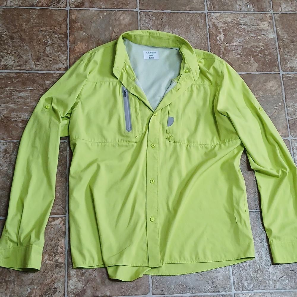 L.L.BEAN  green shirt jacket windbreaker  reflector tape L/Reg